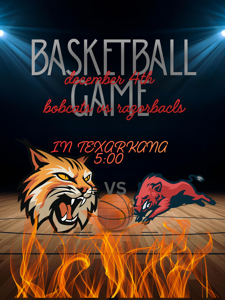 Basketball flyer featuring graphic bobcat and razorback on the court