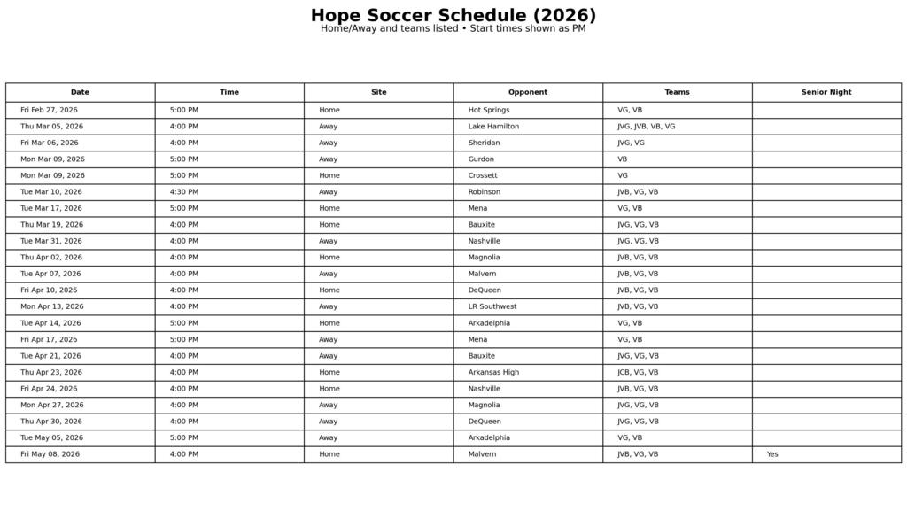 Soccer schedule 