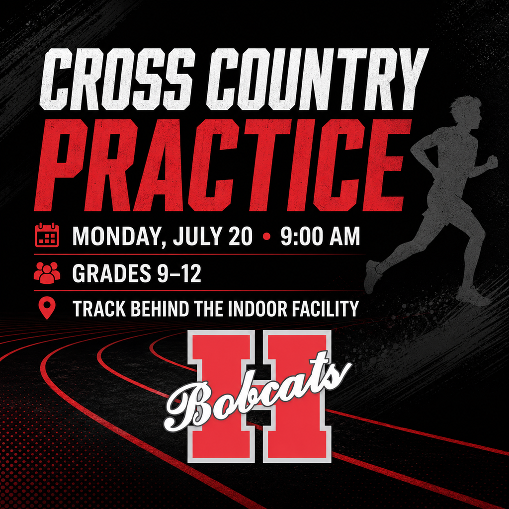 🏃♂️ Cross Country Practice Begins Monday! 🏃♀️ Cross country practice for students in grades 9–12 begins Monday, July 20, at 9:00 a.m. Students should meet at the track behind the indoor facility. We look forward to seeing you there! #HopePublicSchools #HopeBobcats #CrossCountry