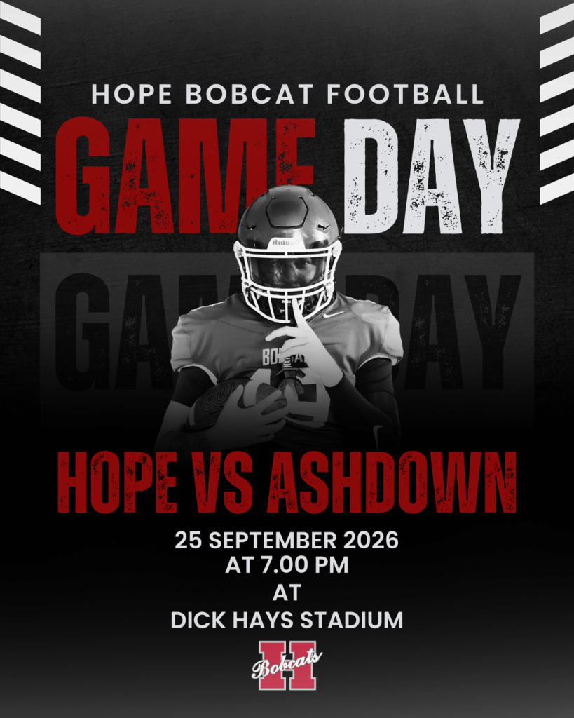 🏈 IT’S GAME DAY! The Hope Bobcats hit the road to take on Ashdown! 📅 Friday, September 25 ⏰ 7:00 PM 📍 Dick Hays Stadium Let’s show up, be loud, and support the Bobcats! 🔴⚫ #HopeBobcats #BobcatFootball #GameDay