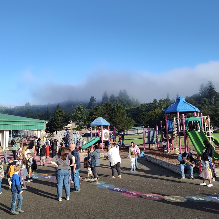 Kindergarten families at the playground on the first day of school 