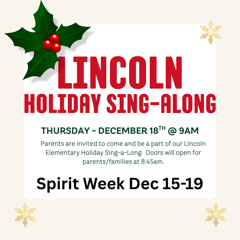 Flyer announcing the Holiday Sing-Along on Thursday at 9am.