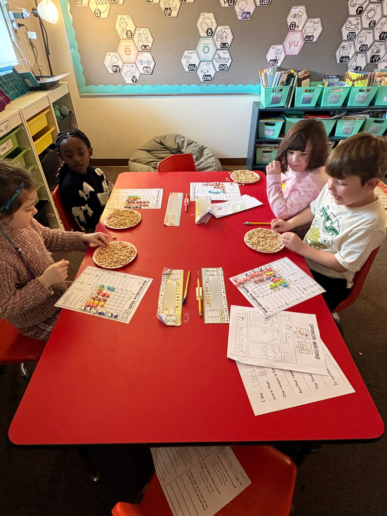 Mrs. Meeker's 1st graders spent time graphing, tallying, adding, and comparing the marshmallows in their Lucky Charms.