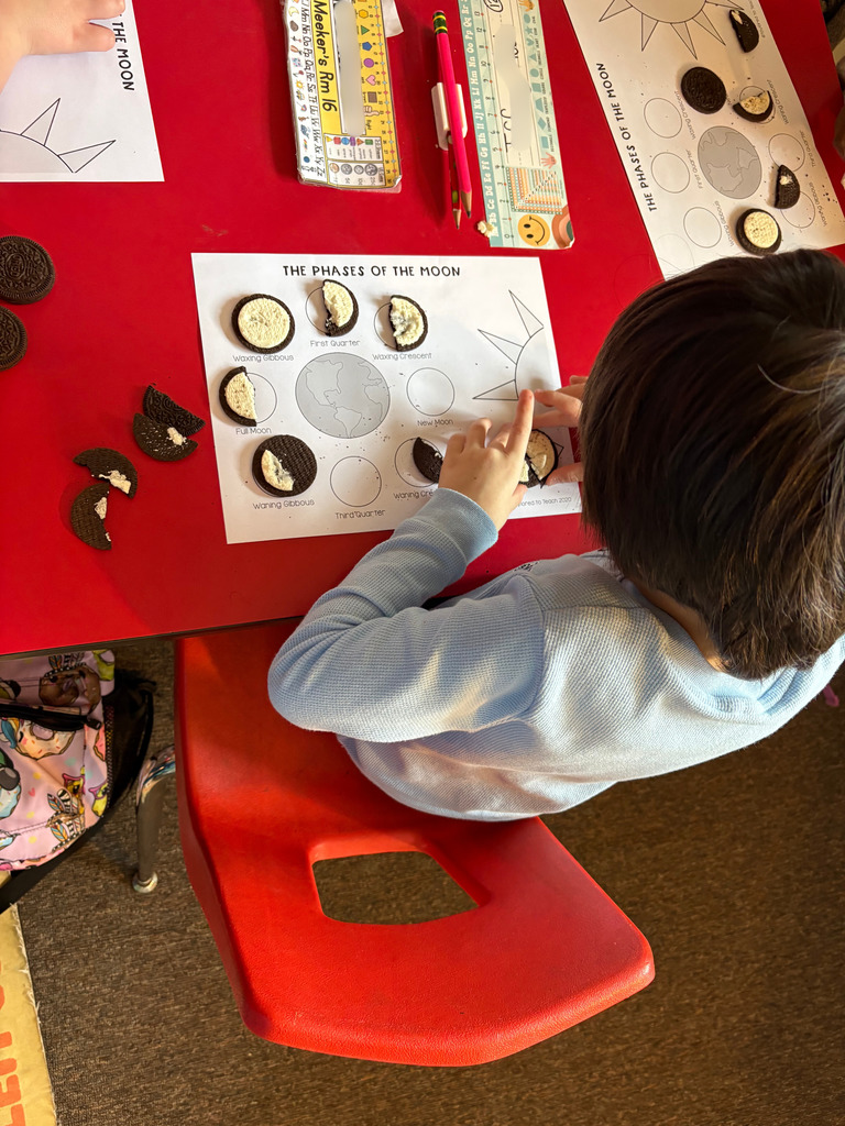Mrs. King's and Mrs. Meeker's classes used Oreo cookies to demonstrate their knowledge of moon phases