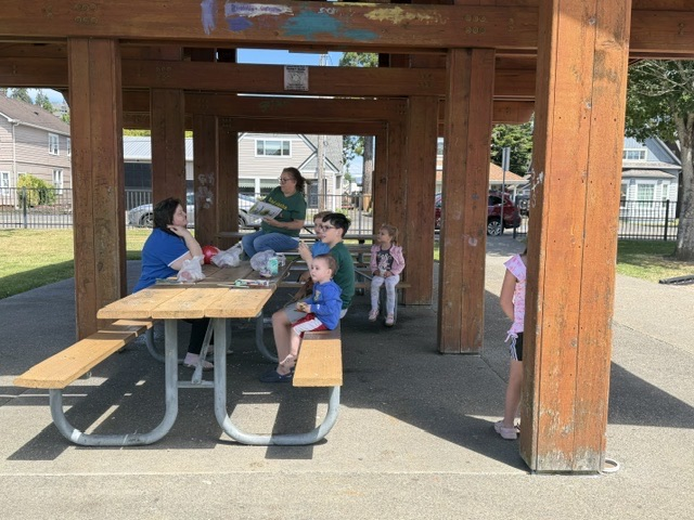 Students visiting book mobile