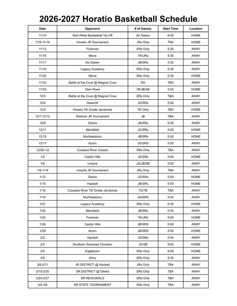 Basketball Schedule