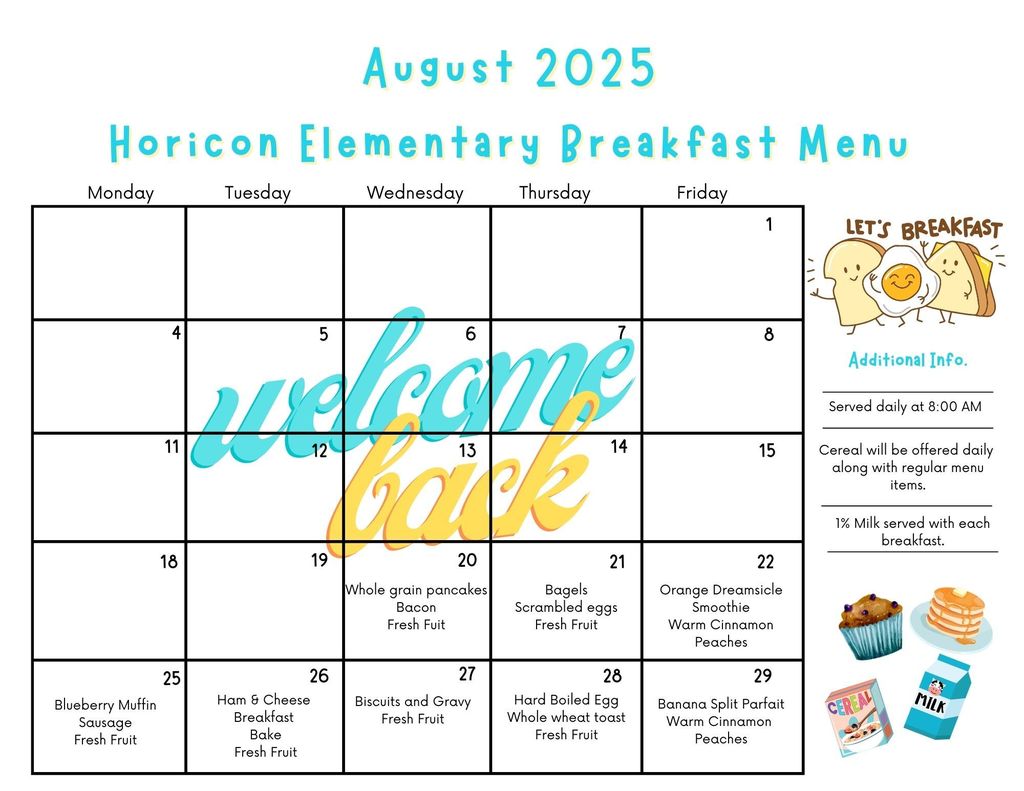 August 2025 Breakfast Menu