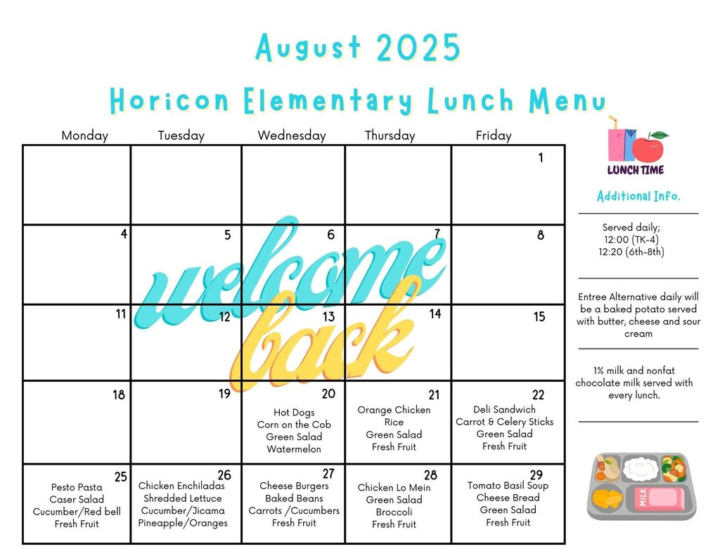 August 2025 Lunch Menu