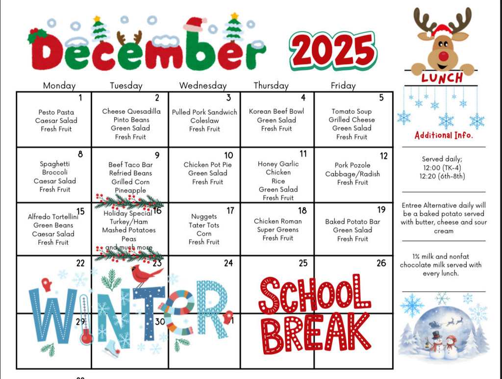 December 2025 - Lunch Menu