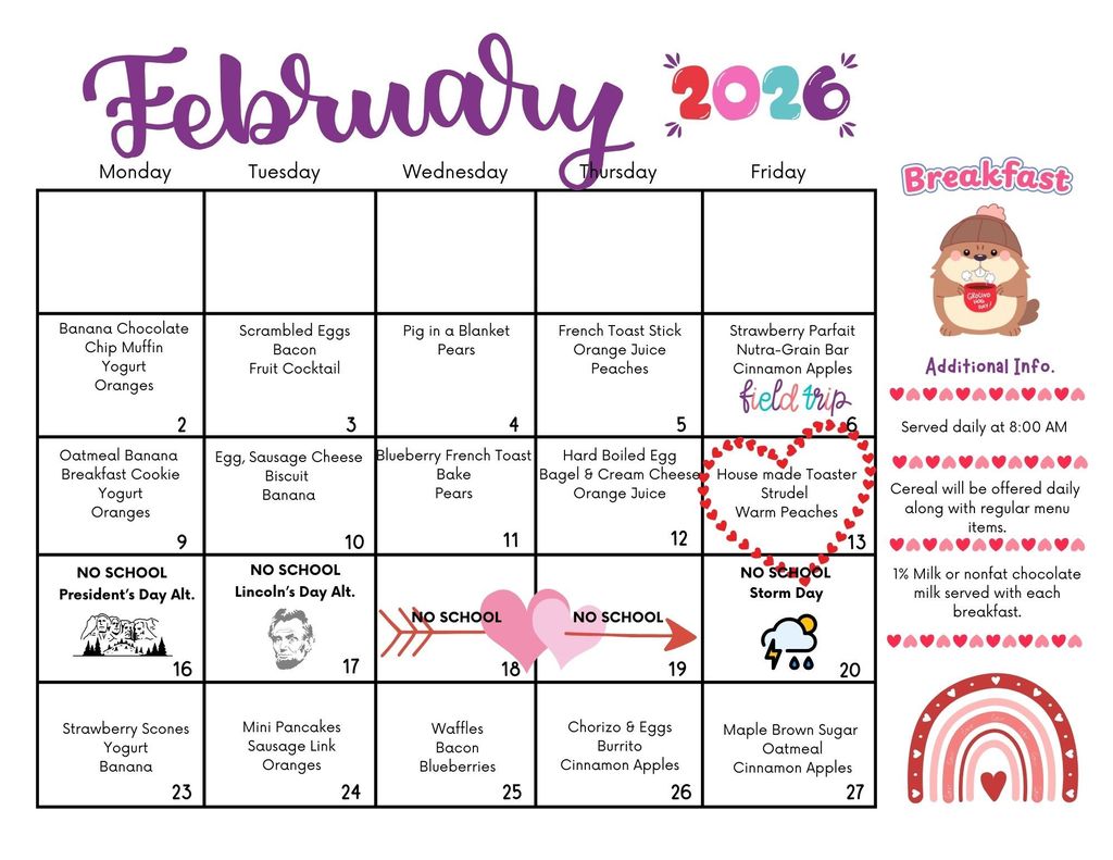 February 2026 Breakfast Menu