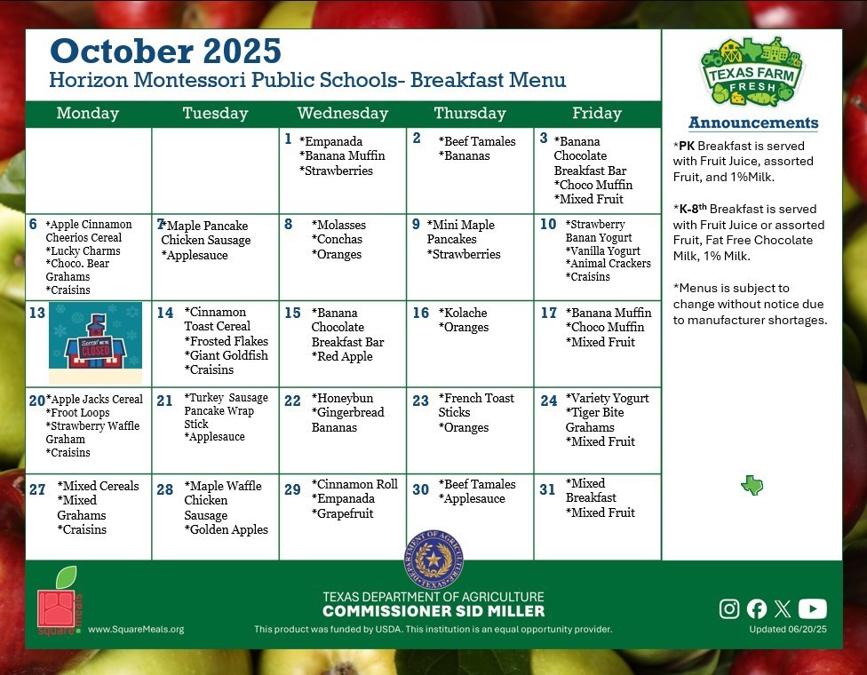 October Breakfast Menu