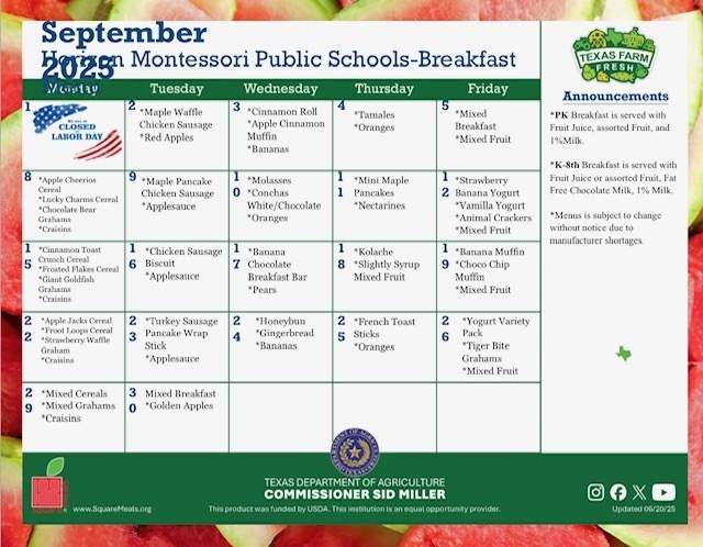 September Breakfast Menu