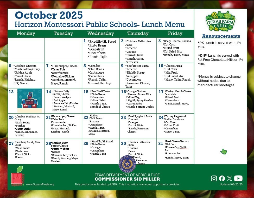 October Lunch Menu