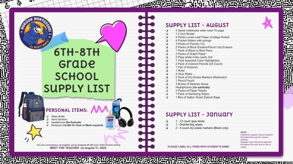 6th-8th Supply List