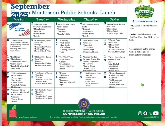 September Lunch Menu