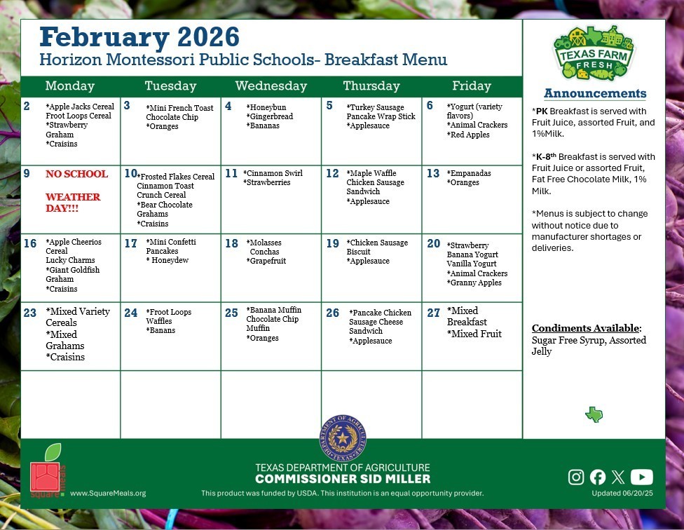 February Breakfast Menu