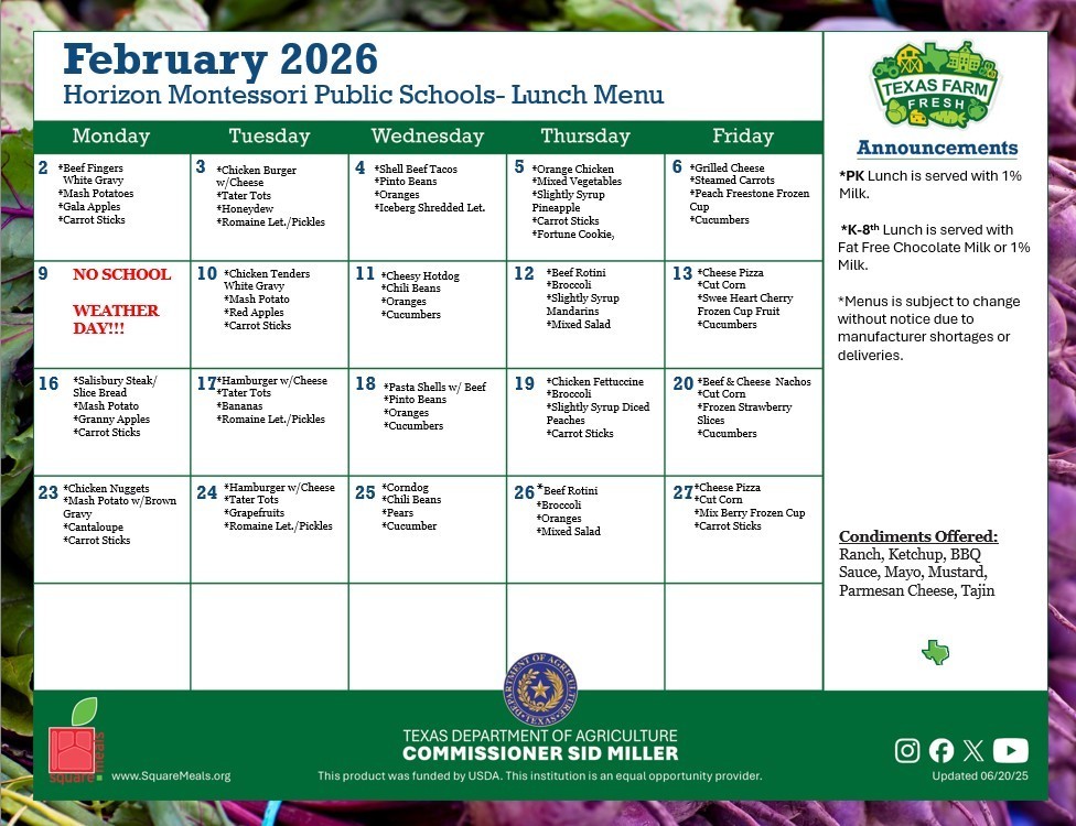 February  Menus