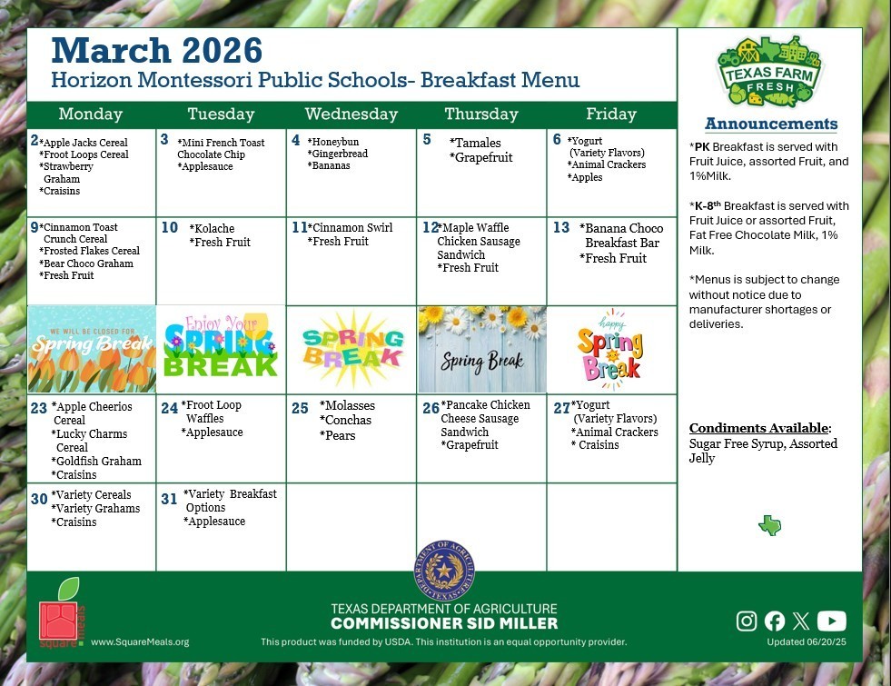 March Breakfast Menu