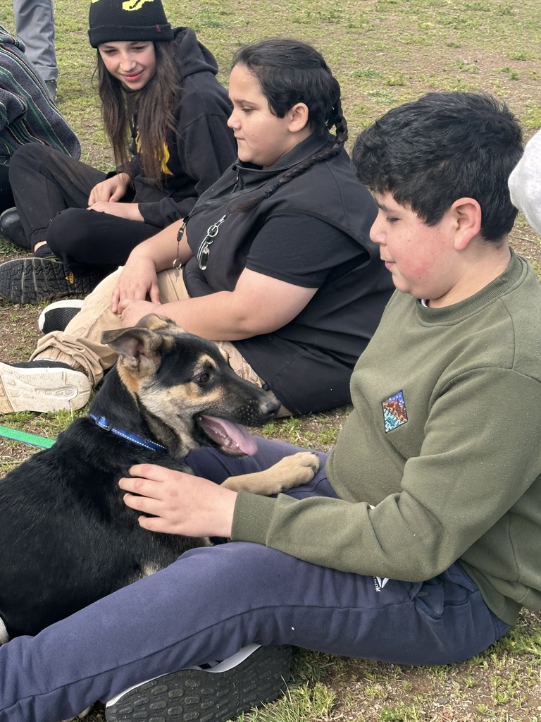 Student with a dog in his lap. 