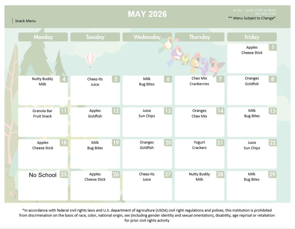 May Snack Menu
