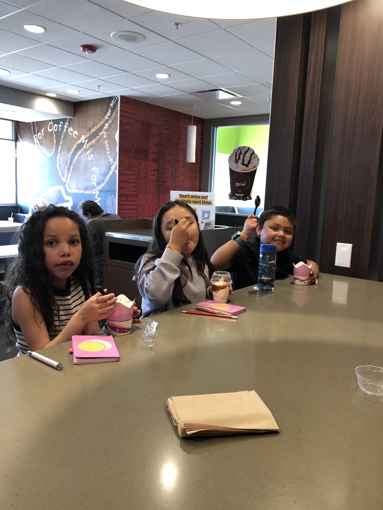 Students eating ice cream. 