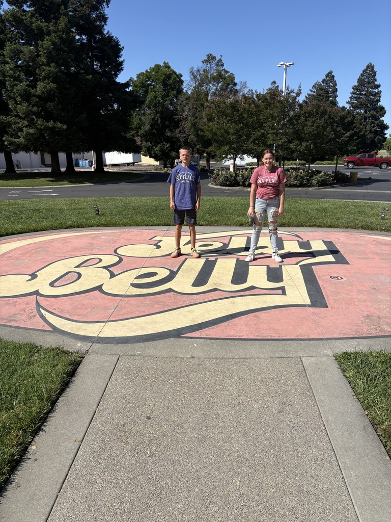 Students standing on the Jelly Belly painting outside of the factory. 