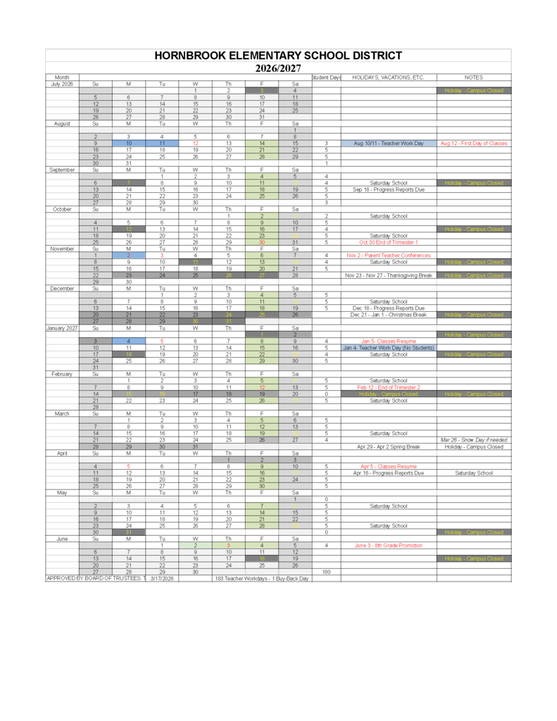 2026/27 School Calendar