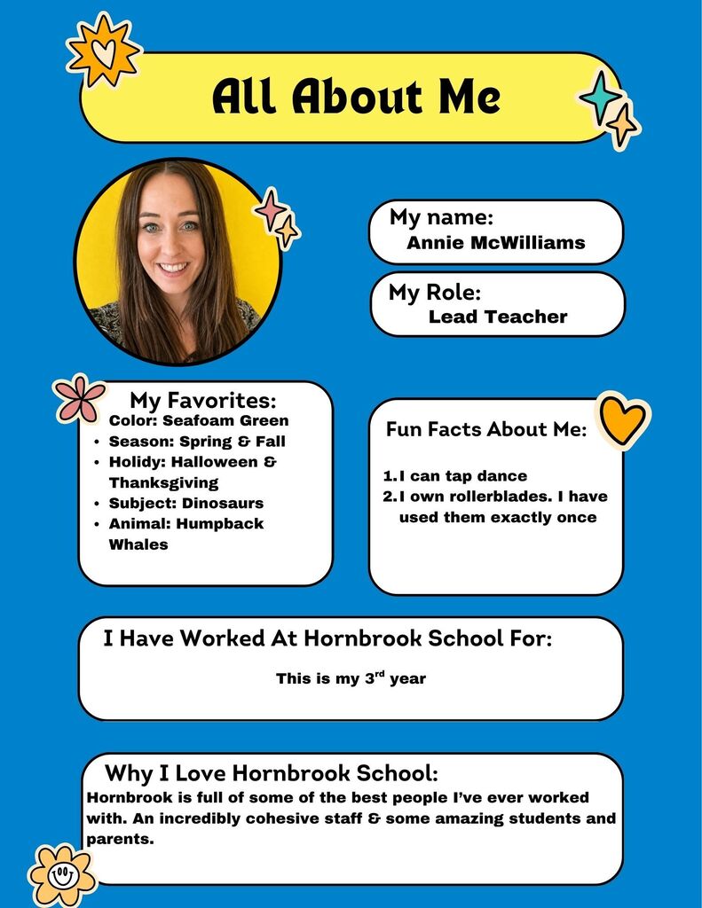 All about me flyer featuring the lead teacher Ms. Annie