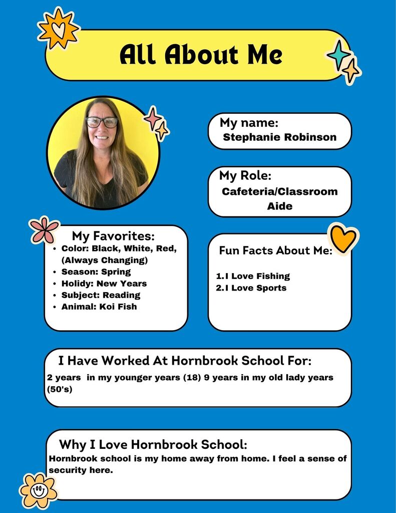 All about me flyer featuring the Cafeteria/Classroom Aide