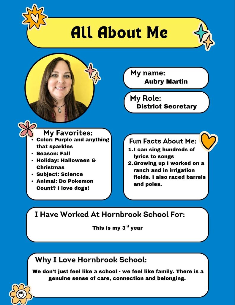 All about me flyer featuring our District Secretary Aubry Martin