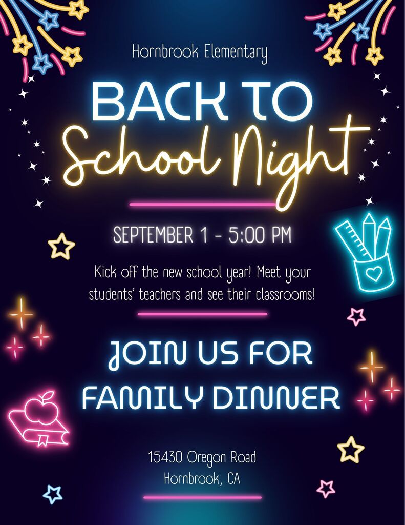Flyer for Back to School Night. September 1, @ 5:00 pm