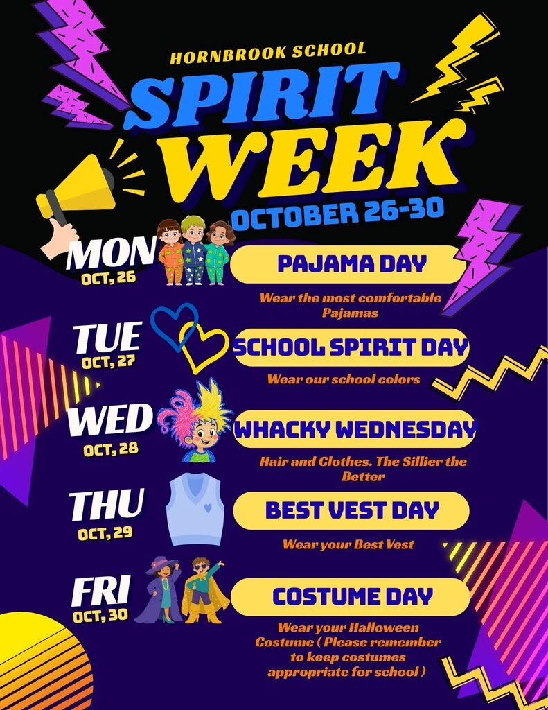 Flyer for spirit week October, 26 through October, 30 2026.
