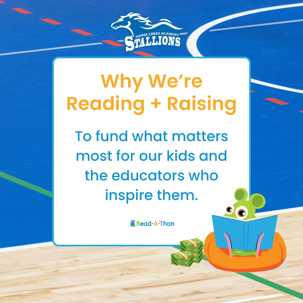 A basketball court background features a frog reading a book on an orange floater, with text reading "Why We're Reading + Raising."