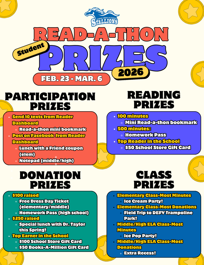 Poster shows "Read-a-thon Prizes" with dates, participation prizes, reading prizes, donation prizes, and class prizes.