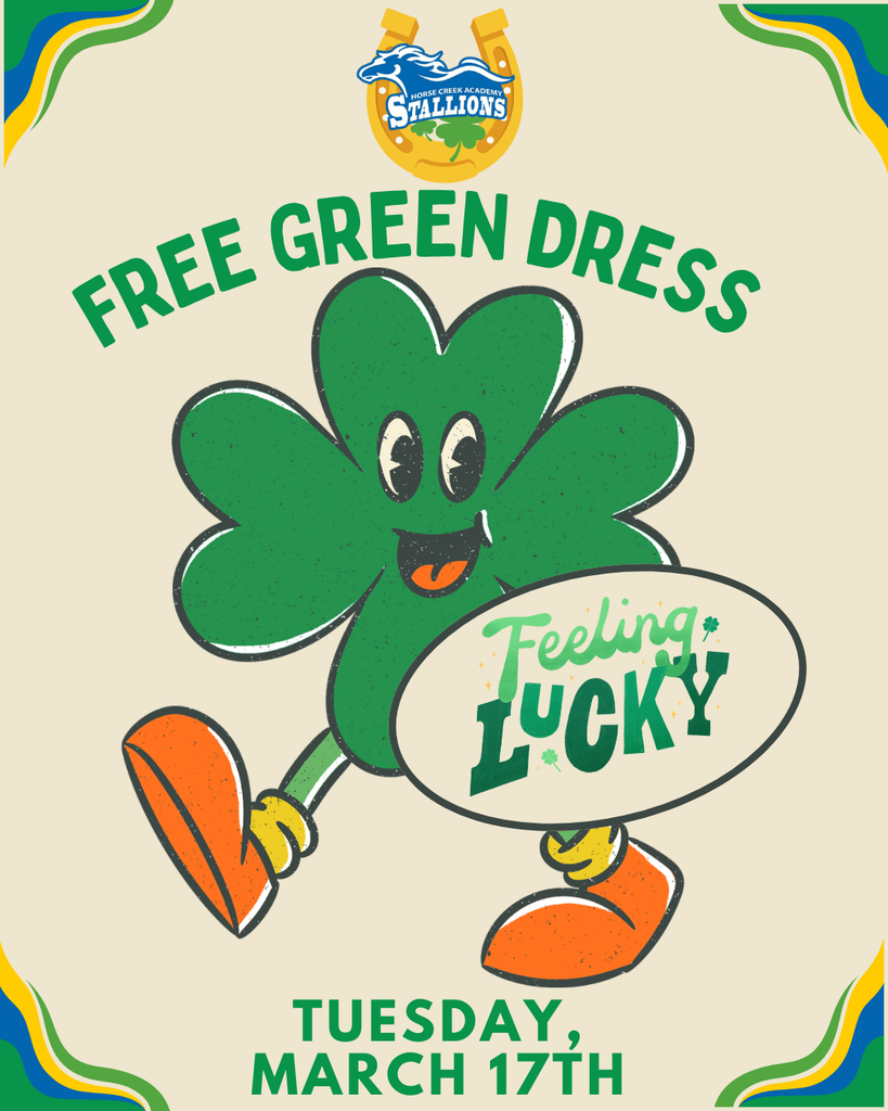 Green shamrock character with a face holding a text ball. Text reads "Feeling Lucky" and "Free Green Dress" with date March 17th.