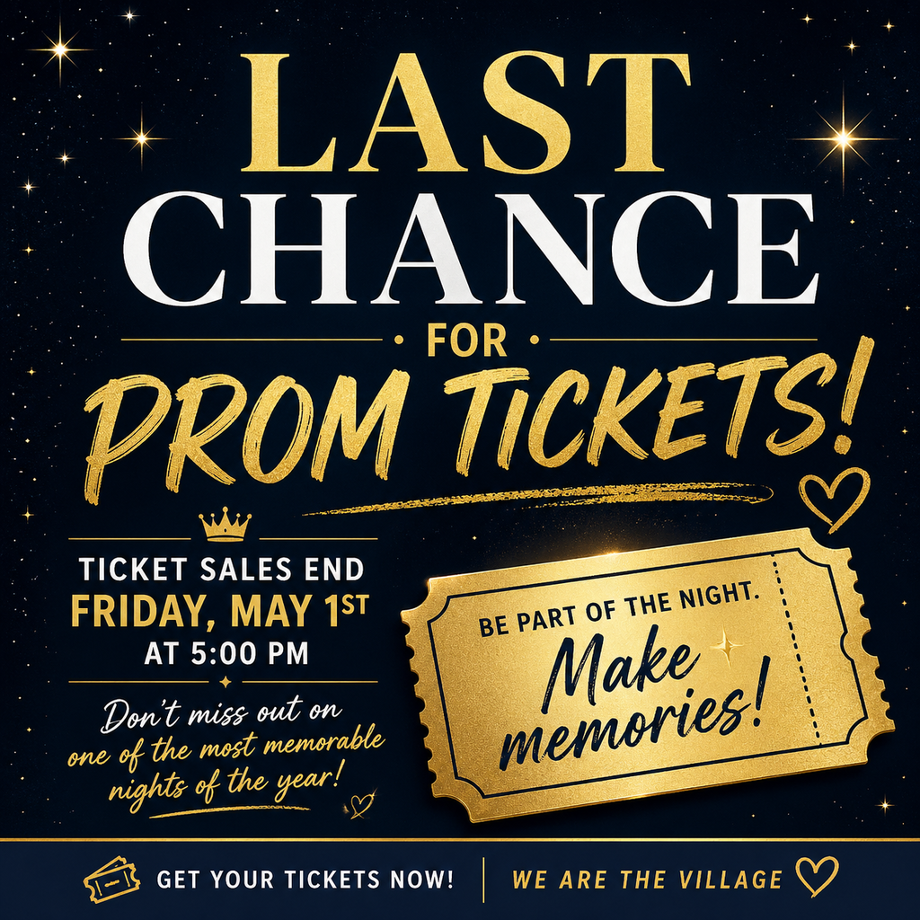 A poster announces "Last Chance for Prom Tickets!" with golden ticket, stars, and a night sky background.