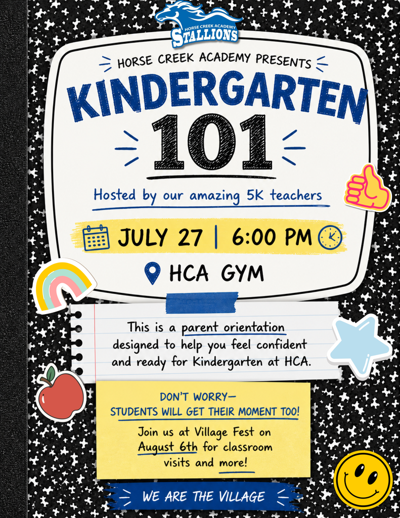 Black and white background with a black-and-white polka-dot pattern. Text reads "Kindergarten 101" with icons like a rainbow, apple, smiley face, and star.