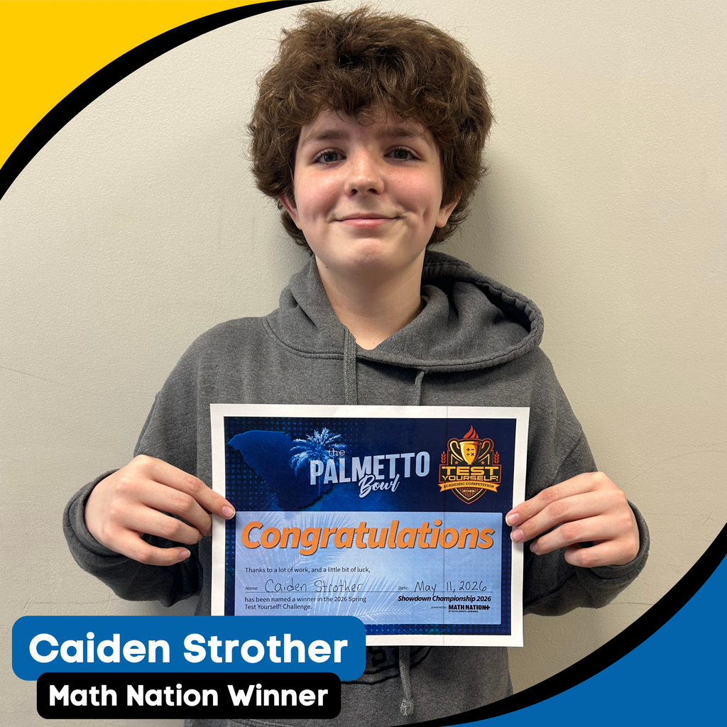 A smiling boy holds a certificate with "Congratulations" and "Palmetto Coast" logo. He wears a gray hoodie.