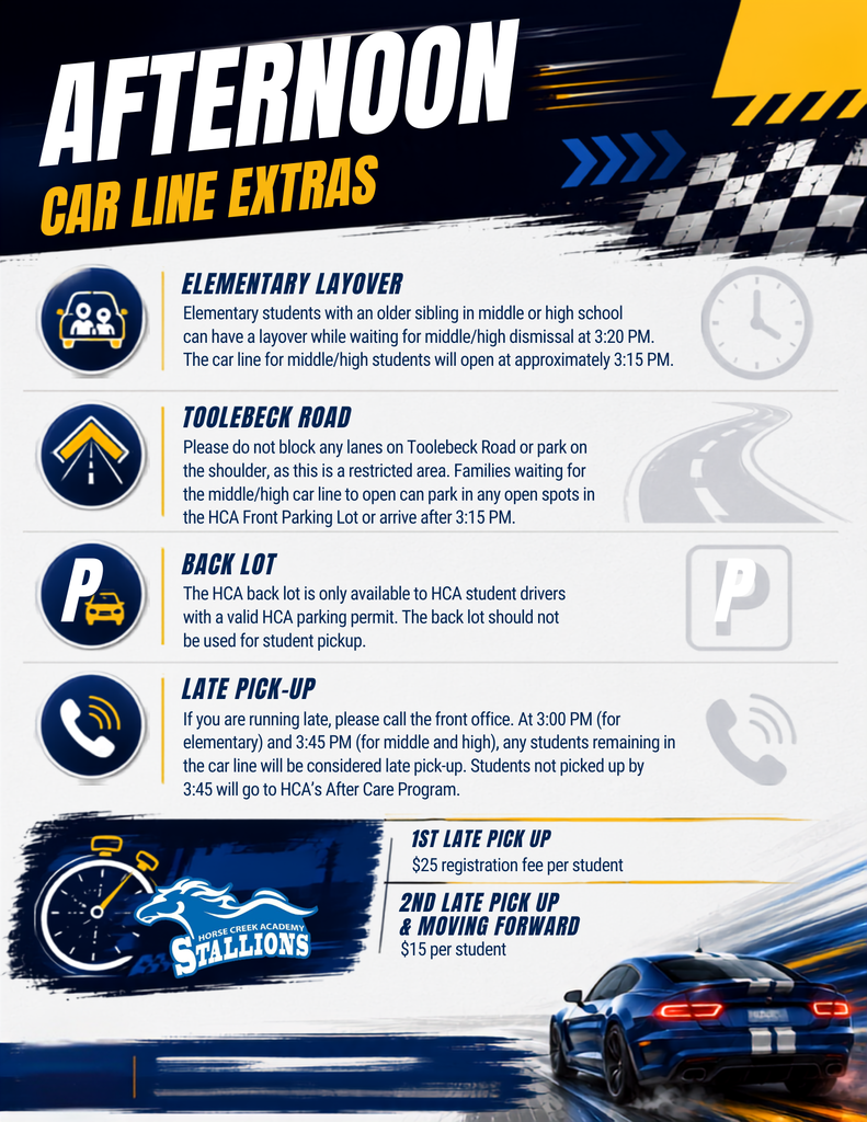 A poster with a sports car design. It provides details about afternoon car line extras.