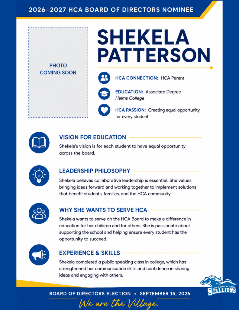 An informational poster for a school board nominee. It highlights education background, passion, vision, leadership philosophy, and reasons for serving.