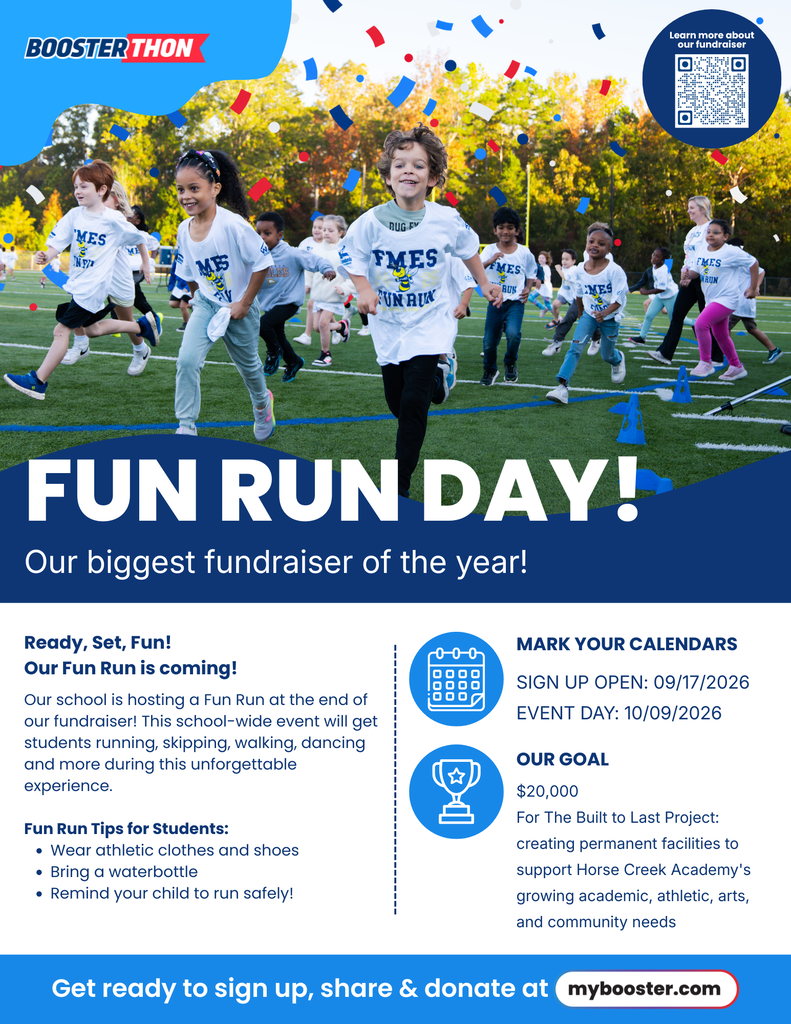 A flyer shows children in sports gear running, with "Fun Run Day!" highlighted. The date is September 17, 2026.