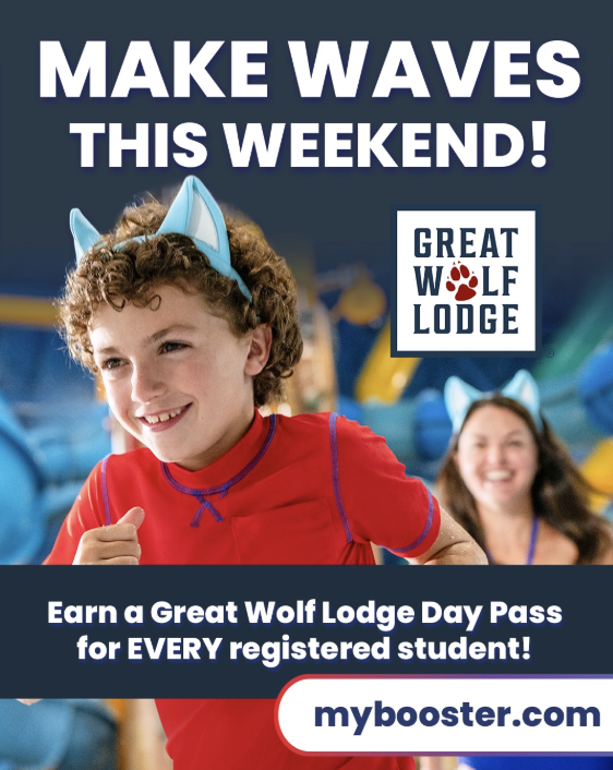 A child with a fox ear headband smiles against a blue background. A girl with a fox ear headband appears behind. Text reads "Make Waves This Weekend!"