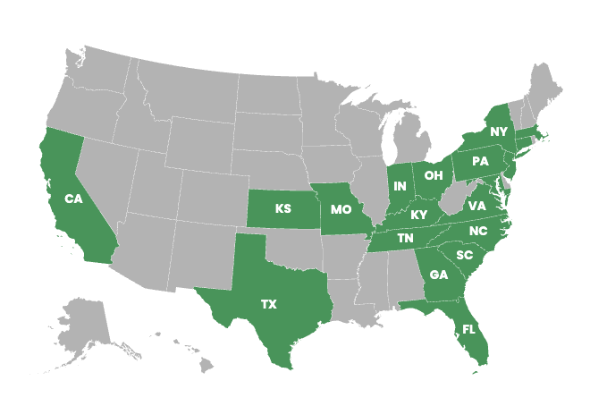 Donations for HCA boosterthon in states that are highlighted, 19 out of 50 states currently
