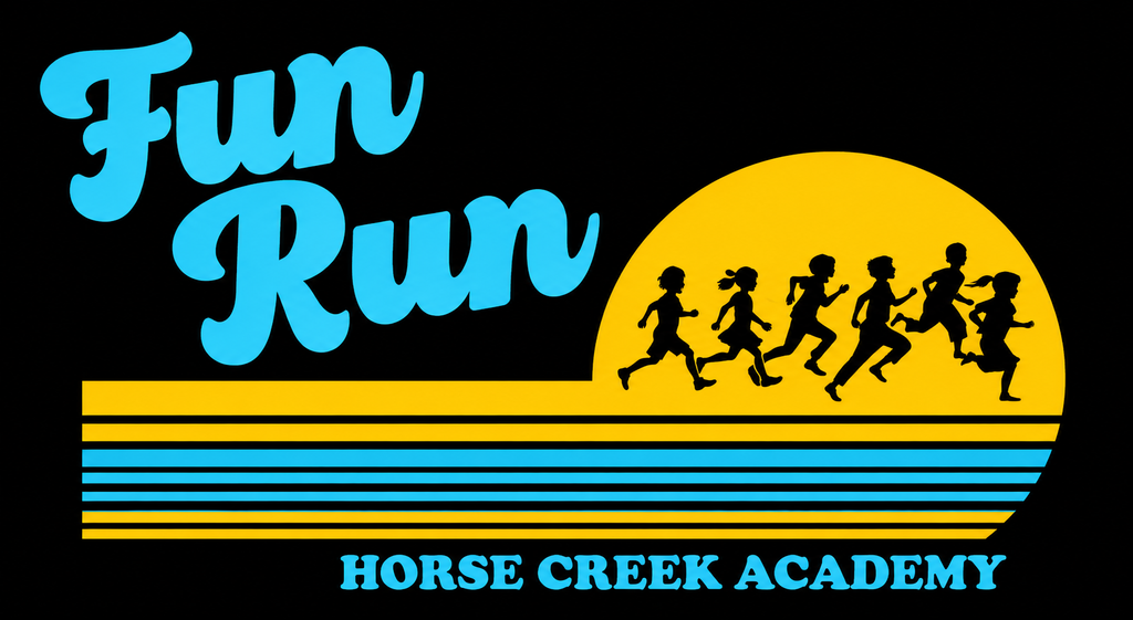 A black background displays a Fun Run logo with blue text, a yellow sun, and figures running.