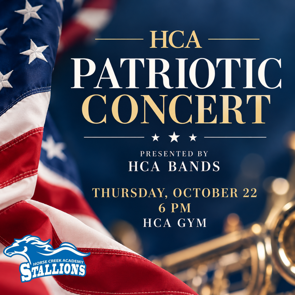 Blue and white background with text. Image of flag and musical instruments. Date and time for event.