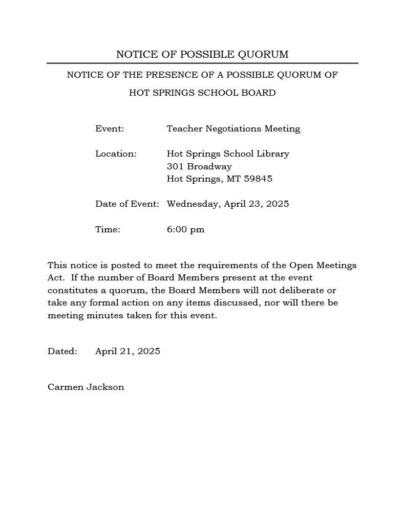 Notice of Possible Quorum