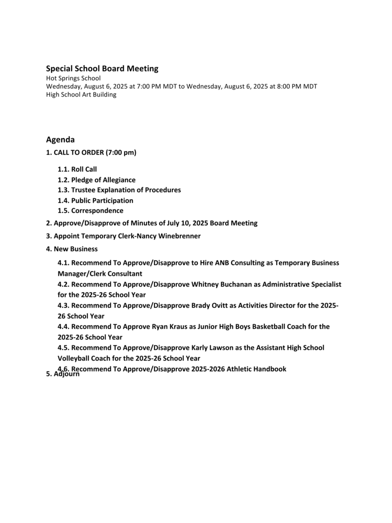 Special board meeting 08:06:25