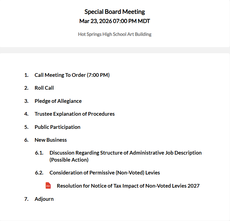 Special Board meeting agenda