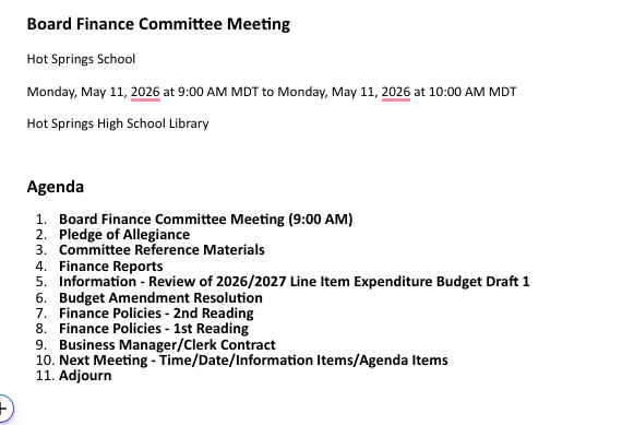 Board Finance Committee Meeting May 11, 2026