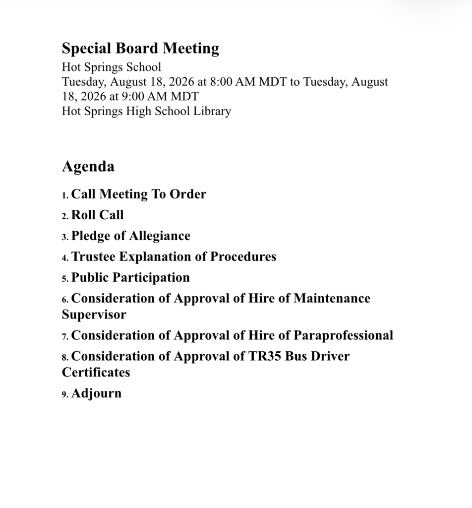 Special Board Meeting